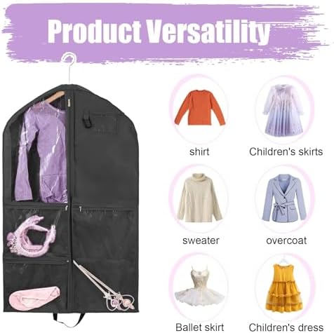 2 Pack Garment Bags for Travel Hanging Clothes,40inch Dance Bag,Dance Garment Bags For Dancers,Dance Competition Essentials,Dance Costume Garment bag For Kids Girls.