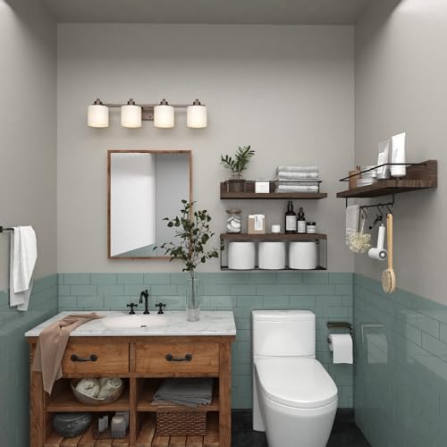 PopiShelves 22.5 inches Bathroom Shelves Over Toilet for Wall, Floating Shelves with Storage Basket Paper Holer for Kitchen Living Room, Bedroom & Classroom, Set of 3 (Dark Brown)