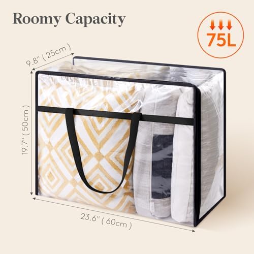 Lifewit 4 Pack Clear Clothes Storage Bags, 75L Plastic Blanket Storage Bag, Vinyl Foldable Moving Bags with Zipper, Closet Organizers and Storage Containers for Bedding, Duvet, Comforter