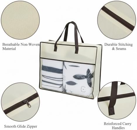 Underbed Storage Bag with Zipper, Beige Non-Woven Fabric Organizer for Clothes, Bedding, and Sweaters, 15.7 x 11.8 x 3.9 Inch Container (1 Pack)