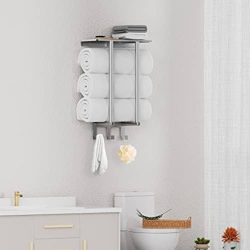 Bethom Towel Racks for Bathroom Wall Mounted with 3 Hooks, Brushed Nickel