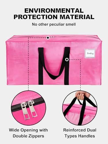 HOMESURE Supports 200lbs Heavy Duty Moving Bags - Strong Zipper & Wrap-Around Handles - Water-Resistant Storage Totes, Durable Alternative to Moving Boxes - 4 Pack - Pink