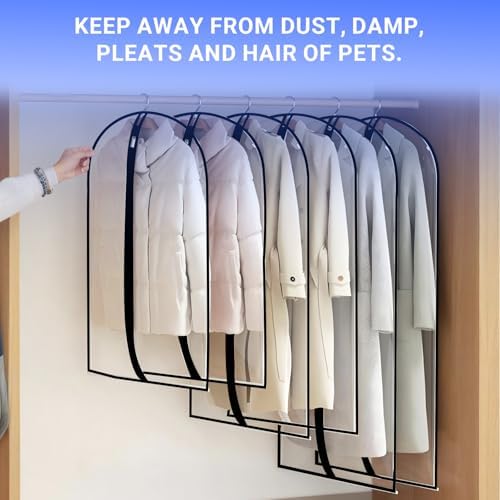 All Clear Garment Bags for Hanging Clothes, 55" (Set of 6) Dress Bags for Gowns Long, Plastic Dustproof Dress Garment Bag, Long Dress Bag with Zipper for gown, winter long coats, dance costume