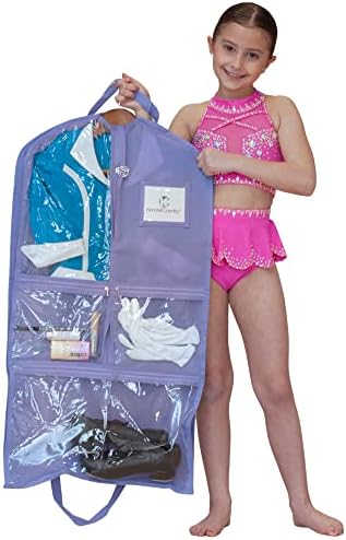 Waterproof Hanging Garment Bag 35 inch Clothes Bag with Gusset, 5 Pockets & Side Zip for Dance Costumes, Skating, Theatre, Beauty Pageants & More. Best for younger performers and small costume pieces.