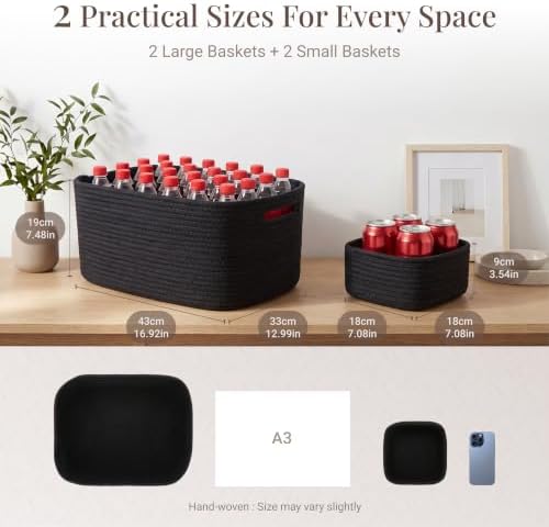 4 Pack Storage Baskets for Shelves, 17"x13"x7.5" & 7"x7"x3.5"
