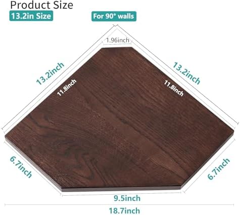 Corner Wall Shelf, Solid Oak Wood White Floating Corner Shelf Organizer with Wire Hole Small Plant Display for Kitchen Bedroom, Dark Walnut