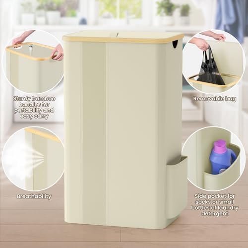BlissTotes 100L Laundry Basket Hamper with Lid & Removable Bag,Beige