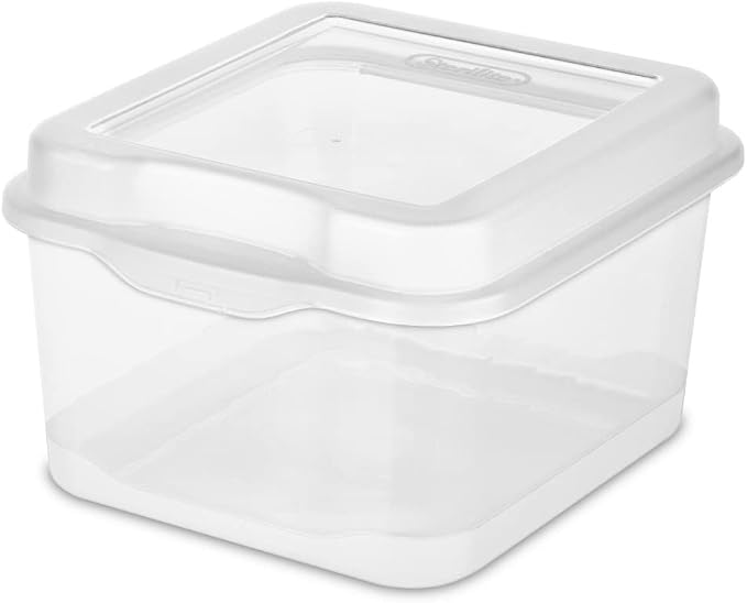 Sterilite FlipTop, Stackable Small Storage Bin with Hinging Lid, Plastic Container to Organize Desk at Home, Classroom, Office, Clear, 1-Pack