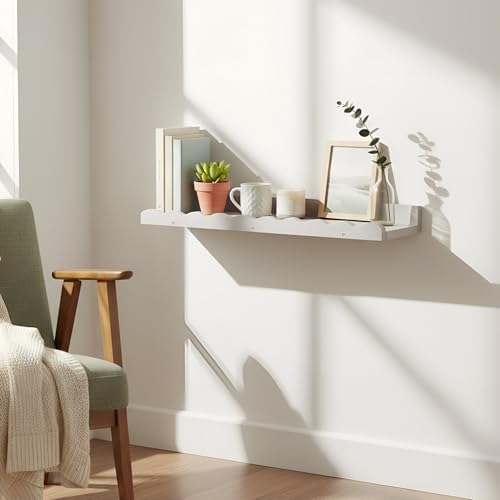 Suzile 2 Pcs Scalloped Floating Wall Shelves,23",Gray | Scalloped Edge, Book Display, Plant Display, Photo Frames, Toy Storage, Nursery, Bedroom, Bathroom, Aesthetic Decor