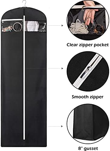 MISSLO 70" Bridal Wedding Gown Dress Garment Bag with Accessories Pouch Large Travel Garment Cover 8" Gusset (Black)