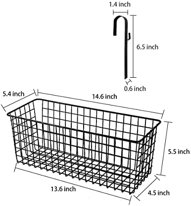2 Pack Metal Hanging Bedside Basket for Bunk Beds & Collage Dorms - Cabinet Wire Organizer for Storage, Multi-Use Large Organizing Caddy for Bedroom, Office (Black/Large)