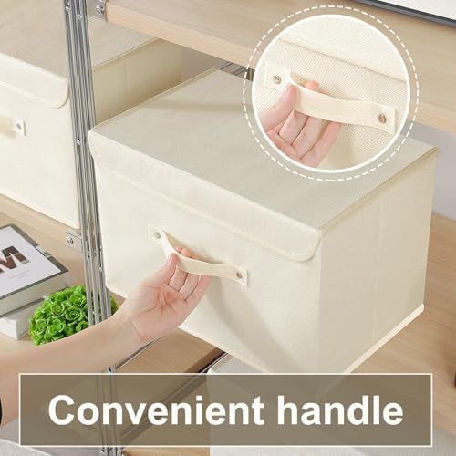 Cloth Storage Baskets with Handles,Beige 13x9.1x7.9in,1 Pack | Storage Boxes with Flip-Top Lids,Washable PP Panel Cube Drawer Organizers,Collapsible Underwear Divider Bins for Home