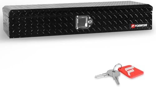 FORWODE 34 Inch Aluminum Truck Tool Box Lockable Truck Bed Tool Box Waterproof Truck Bed Storage Box with Gas Struts Truck Tool Chest for Pickup, Truck Bed, RV, Trailer & Garage (Black)