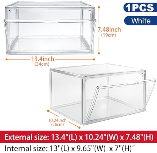 1 Pack Acrylic Shoe Boxes for Flat, Loafer & Small Space, Fits Size 12.5