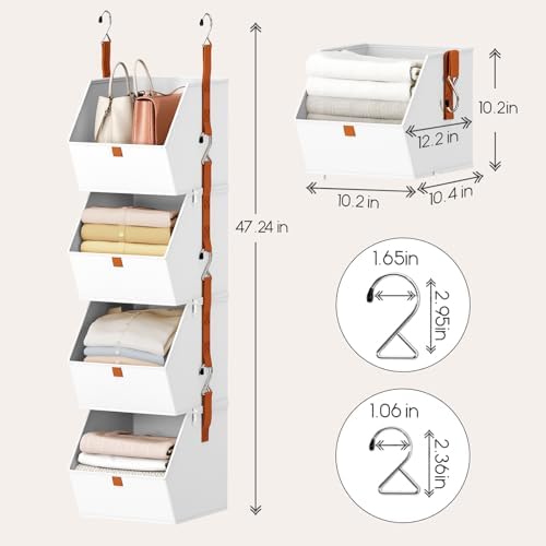 Homsorout Hanging Closet Organizer 4 Tier - Clothes Hanging Shelves, Space-Saving Closet System, Fabric Storage Bins Bedroom Organization, Collapsible Baskets for Home, Dorm, Rv, White, 8 Pack