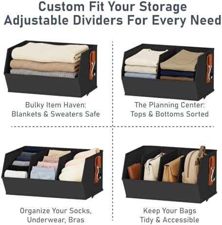 Hanging Closet Organizer Extra Large, Clothes Hanging Shelves for Closet with Divider, Collapsible Closet Storage System, Fabric Storage Bins for Home, Dorm, Rv, Sweaters, Handbags, Underwear, Sock