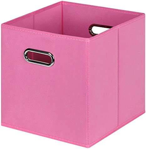 Black Foldable Storage Cubes Bins , Fabric Storage Box Cubes Organizer Baskets with Dual Handles for Home Organizer(Pink)