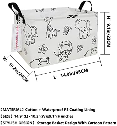 QUEENLALA Rectangular Collapsible Laundry Basket with Side Handles, Zoo