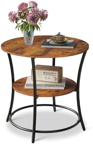 WLIVE 2 Tier Round End Table Steel Frame Small Space Living Room Nightstand