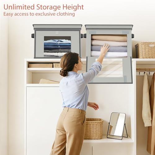 Univivi Front Opening Storage Bins with Lids for Home, Gray, 4 Pack