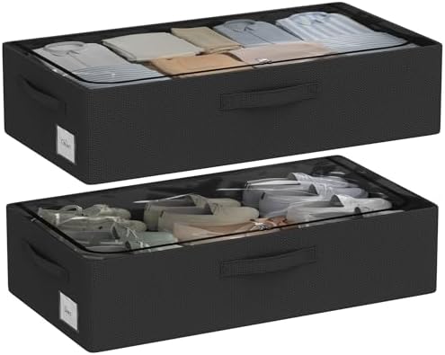 CYhom Under Bed Storage Bins Frame Storage Box Oxford Fabric Sturdy Underbed Container Foldable Stackable Large Capacity Clothes Organizer