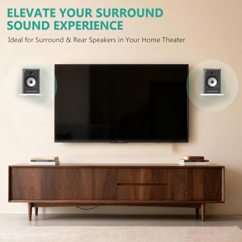 WALI Surround Sound Speaker Wall Mount, 1 Pair Heavy Duty Floating Shelf | Bookshelf Speaker Stands for Living Room, Home Theater and Gaming Room, Wall Shelves Hold up to 55 Lbs (SWM302W), White