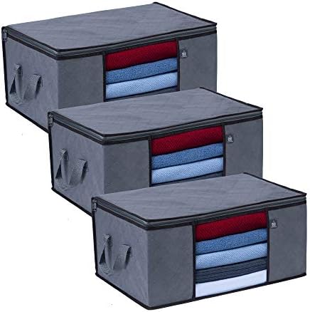 VENO 3 Pack Large Clothes Storage Bag with Reinforced Handle 13 Gallon