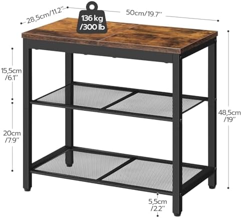 HOOBRO Shoe Bench, 3-Tier Shoe Rack, Industrial Shoe Organizer Storage Bench, 19.7 inches Entry Bench with Mesh Shelves, for Entryway, Living Room, Hallway, Easy Assembly, Rustic Brown BF50HX01