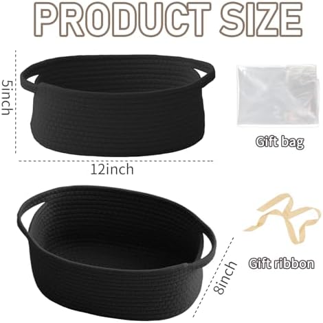 JMvicyroam Small Woven Basket, Empty Gift Basket, Black/2 Pack