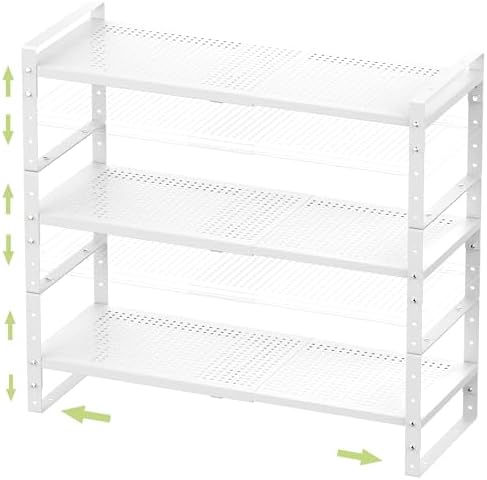 Jojocross Expandable Stackable Aadjustable Shoe Rack Pantry Shelf for Kitchen Cabinets Counter Shelves Countertop Cupboard Storage Solution,Sturdy Heavy-Duty Metal Construction(3Packs/White/Medium)
