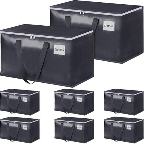 StorageRight Heavy Duty Moving Boxes-Moving Bags with Zipper, Reinforced Handles and Tag Pocket-Collapsible Moving Supplies-Totes for Storage Great for Moving, Storage and Travel 93L(Gray-8 Pack)