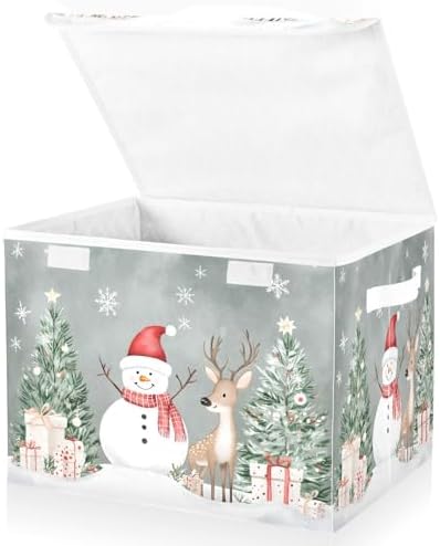 senya Christmas Baskets Collapsible Storage Bins with Lids, Snowman Deer Christmas Tree Storage Boxes Clothes Baskets for Organizing