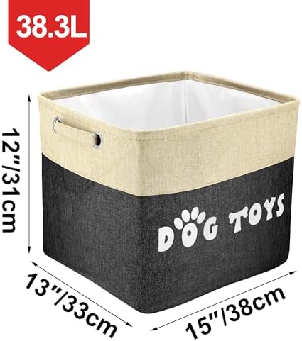 PET ARTIST Dog Toy Basket, Large Collapsible, Black, L:15"x13"x12" | Dog Toy Bin Box, Comfortable Handles, Large Pet Toy Storage Organizer, For Accessories, Toys, Coat & Clothing, Blanket Leash
