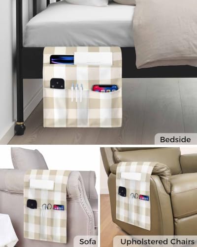 Sofa Armrest Organizer Bedside Caddy Yellow Buffalo Plaid Armchair Couch Caddy with Pocket Remote Control Holder Classic Checked Arm Chair Caddy for Recliner Glasses Phone Tablets Magazine 13"x35"