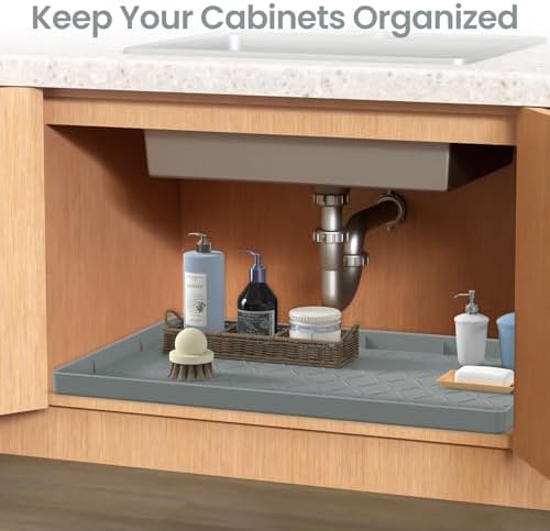 Mateeylife Under Sink Mat Kitchen Waterproof，Silicone Sink Tray 28"X19"
