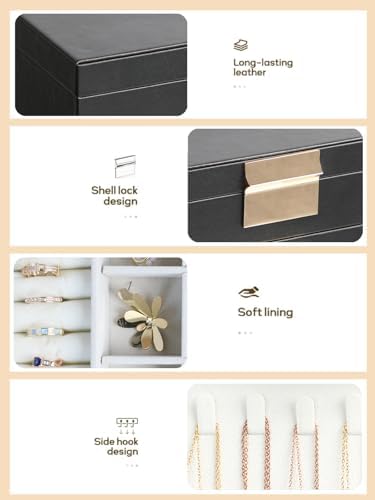 BOOVO Jewelry Boxes for Women, White and Black 6 Layer Large Jewelry Box for Necklace, Bracelet, Earrings, Rings Storage, Jewelry holder Organizer for Girls Gift (Clear Black, 4 layer)