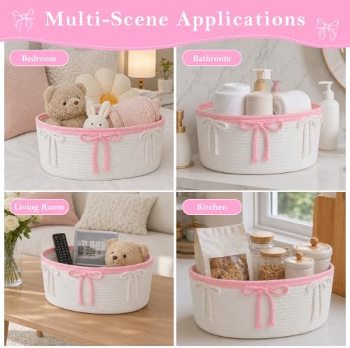 Gift Basket Empty with Gift Bag and Ribbon to Fill, Empty Woven Storage Basket for Gifts Cotton Rope with Handle Cute Baby Gift Baskets for Baby Showers, Easter, Birthdays and Toy Storage