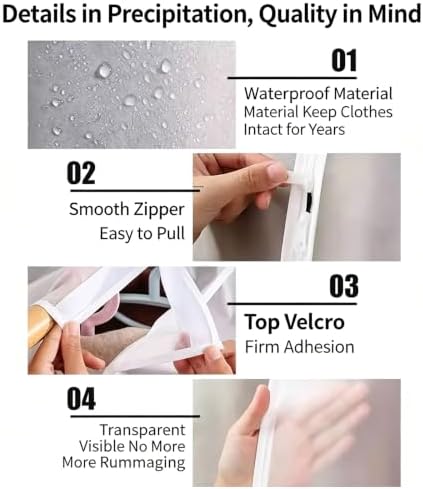 24x47x20 Inch Garment Bags, 1 Pack Garment Rack Cover, Waterproof & Washable Suit Covers, Full Zipper Dust-Proof Hanging Clothes Storage Bags for Closet, Translucent