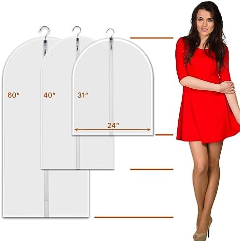 Clear Garment Bags for Hanging Clothes, 12 Pack 60 Inch Gown Covers