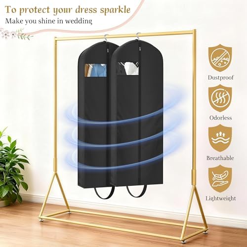 KEETDY Wedding Dress Garment Bag for Travel with 4" Gusseted Long Hanging Dress Bags for Gowns for Women Garment Cover Clothes Storage for Closet (Black, 65 inch)