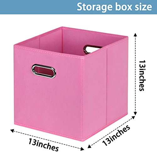 Black Fabric Cubby Storage Bins,13x13x13 Inches ,Cube Organizer Bin Foldable Storage Boxes with Dual Handles Fabric Organizer Box and collapsible Storage basket,Set of 6,Pink