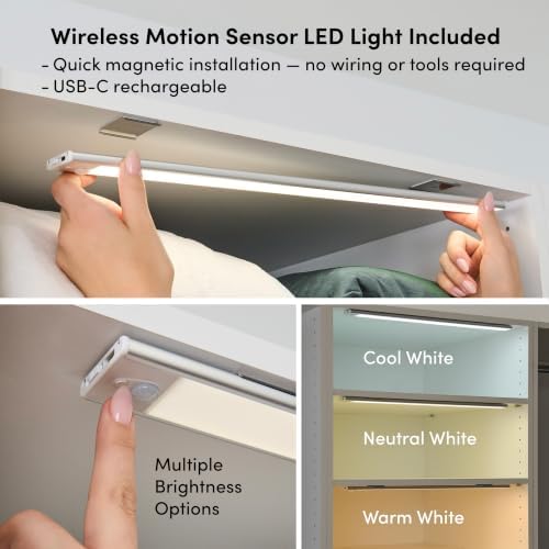Bestar 25W x 25D Modular Closet Organizer System Tower, Reach-in Closet or Walk-in with LED Light, Shelves, and 4 Drawers, Slab Style, Florence Collection, White