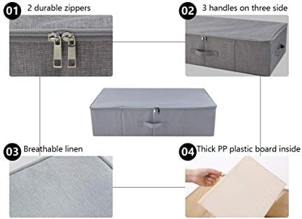 iwill CREATE PRO Folding Washable Rigid Underbed Storage Boxes with Zip Lid for Garment, Clothing, Blankets for Bedroom, College Dormroom, Wardrobe, Shelf Baskets, Pack of 3, Black Gray