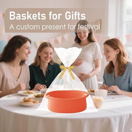 JMvicyroam Small Woven Basket, Empty Gift Basket, Orange/2 Pack