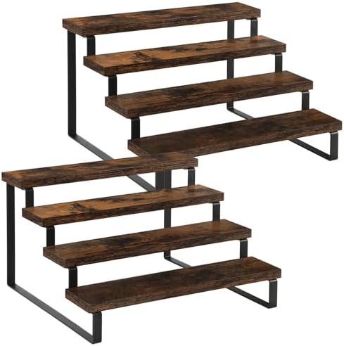 YINMIT Wooden Display Riser Stand, Tiered Perfume and Cologne Organizer Stand, 4 Tier Spice Rack Organizer, Rustic Display Shelf for Candles (4 Tier, 2 Pack)