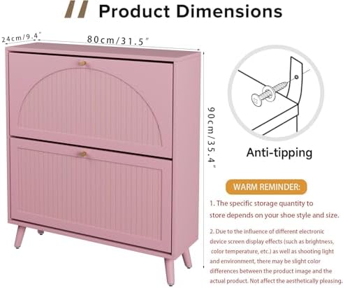 Fsbecl Shoe Storage Cabinet for Entryway with 2 Fluted Flip Drawers, Pink