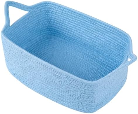 OIAHOMY Woven Basket, Gift Basket Empty with Gift Bags and Ribbons, Rope Baskets for Baby Showers, Storage Baskets with Handles for Nursery, Pet Toy Organizer - Blue