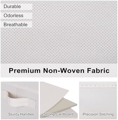 WUIKE Fabric Storage Bins with Lids, Decorative Boxes, Beige, Large, 3-Pack