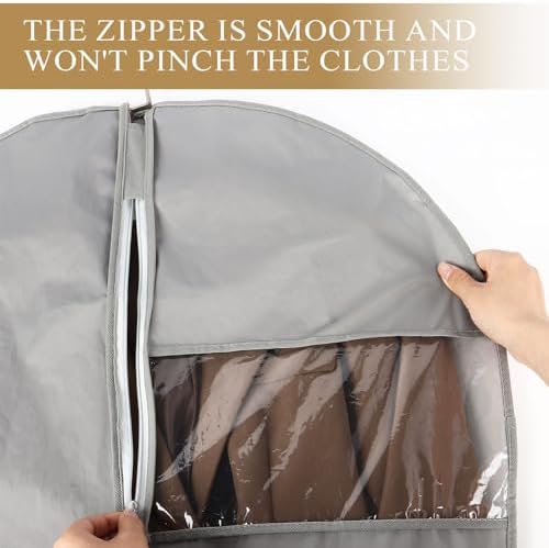 62Inch Garment Bags Covers,Black Hanging Clothes Bag, Suit Cover Bags with Clear Window for Hanging Closet Clothes Storage and Travel (Gray, 62 inch)