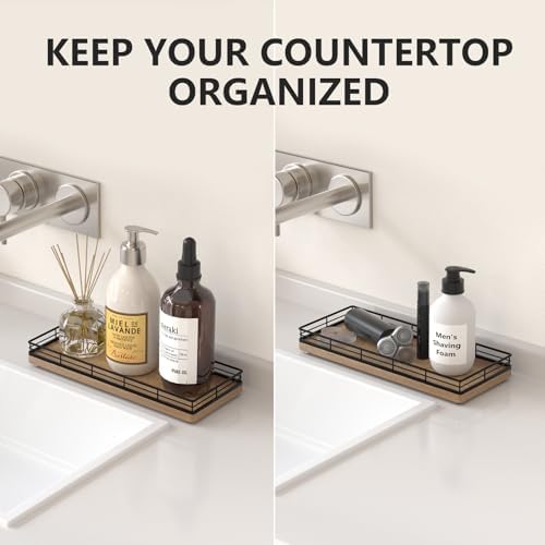 Bathroom Tray for Counter Top Organizer, Acacia Wood Vanity Tray